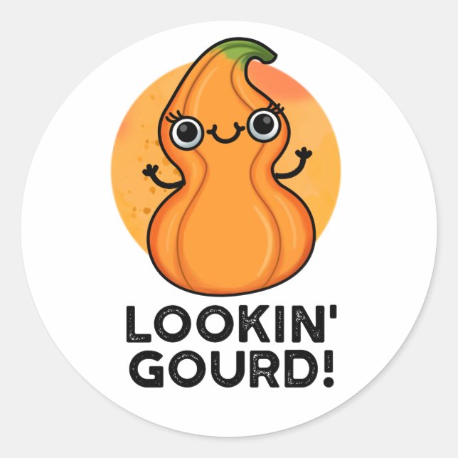 Pegatina Redonda Mirando Gourd Funny Veggie Pun (Anverso)