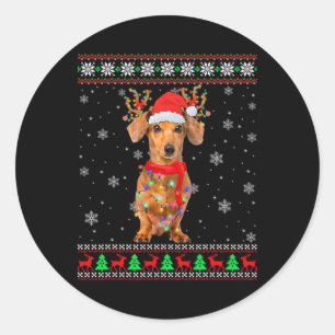 Pegatina Redonda Mis adorables Navidades Pajama Shirt Dachshund Per