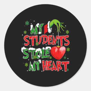 Pegatina Redonda Mis alumnos de Navidad me robaron el corazón Xmas