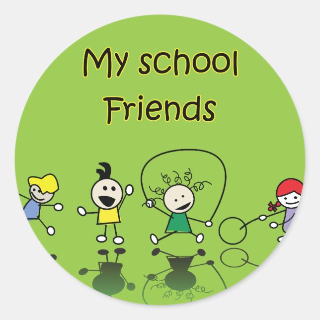 Pegatina Redonda Mis amigos de la escuela (Anverso)