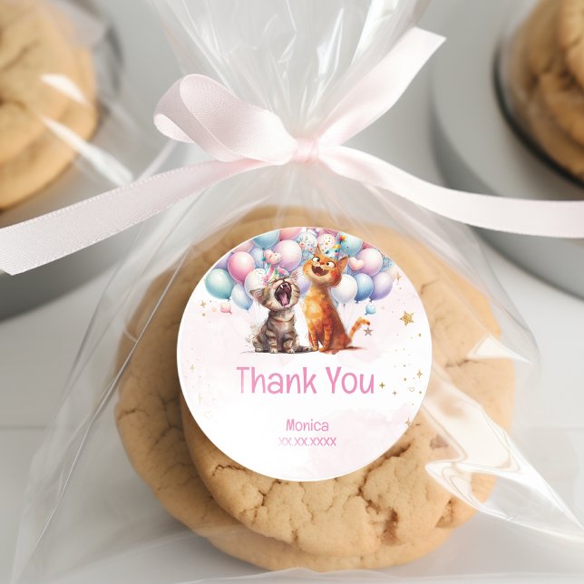 Pegatina Redonda Mis gatos mow gical niños cumpleaños gracias (Subido por el creador)