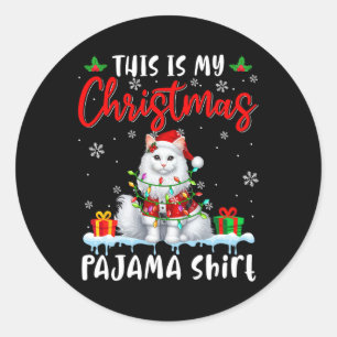 Pegatina Redonda Mis Navidades Pajama Santa Cat Animales Noches Luc