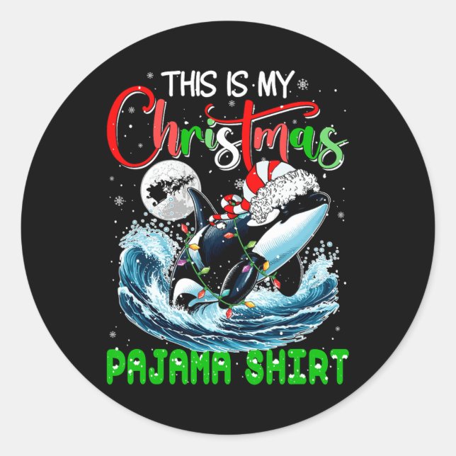 Pegatina Redonda Mis Navidades Pajama Santa Orca Lover Ki (Anverso)
