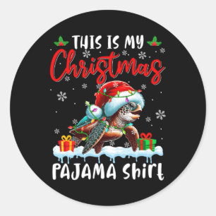 Pegatina Redonda Mis Navidades Pajama Santa Turtle Animales Noche L