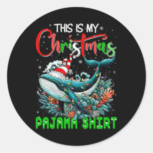 Pegatina Redonda Mis Navidades Pajama Santa Whale Sea Animal Lover