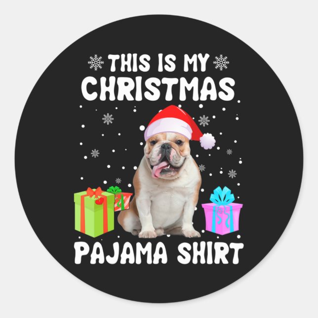 Pegatina Redonda Mis Navidades Perro Bulldog Inglés Perro Pajama Pu (Anverso)
