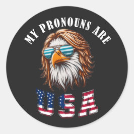 Pegatina Redonda Mis Pronombres Son USA