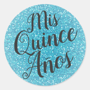 Pegatina Redonda Mis Quince Años Quinceañera Aqua Turquoise Purpuri