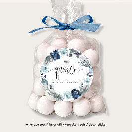 Pegatina Redonda Mis Quince, Español, Corona Floral Azul