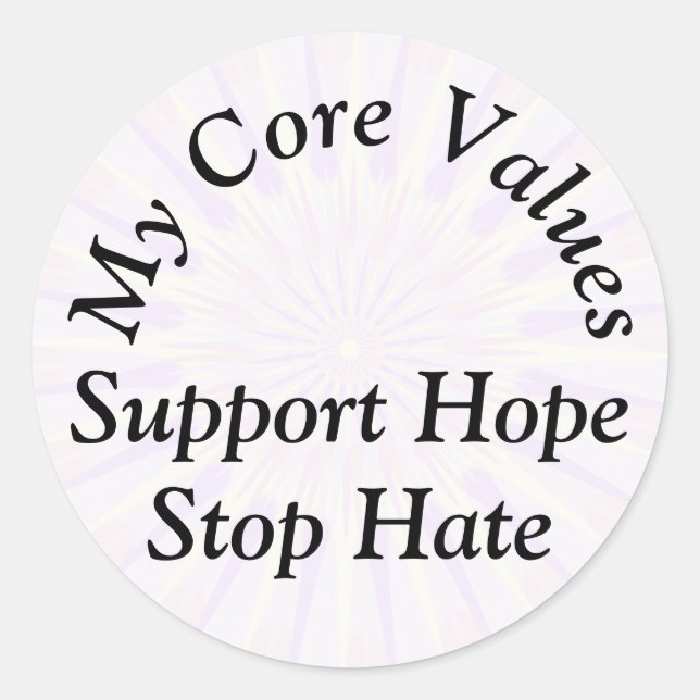 Pegatina Redonda Mis valores centrales: apoyar la esperanza de dete (Anverso)