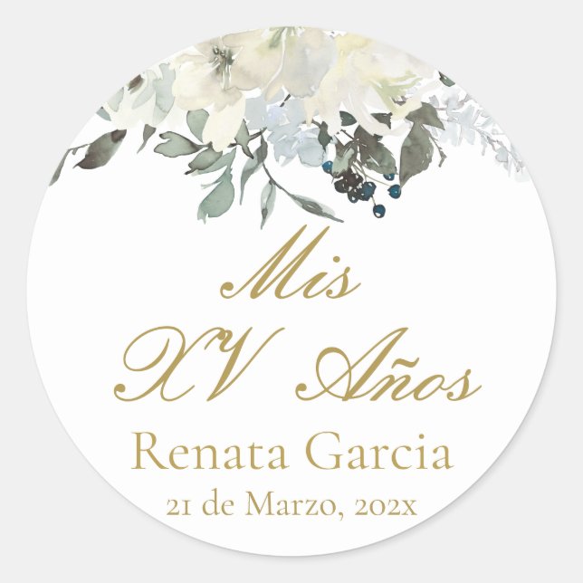 Pegatina Redonda Mis XV años flores (Anverso)