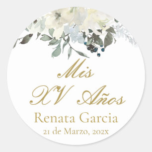 Pegatina Redonda Mis XV años flores rosas