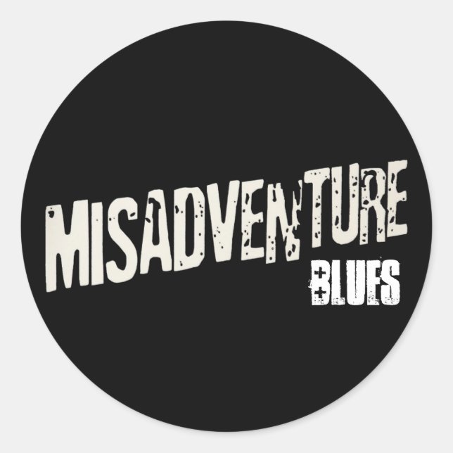 Pegatina Redonda misadventurelogo, BLUES (Anverso)