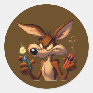 Pegatina Redonda Mischievous Cartoon Coyote