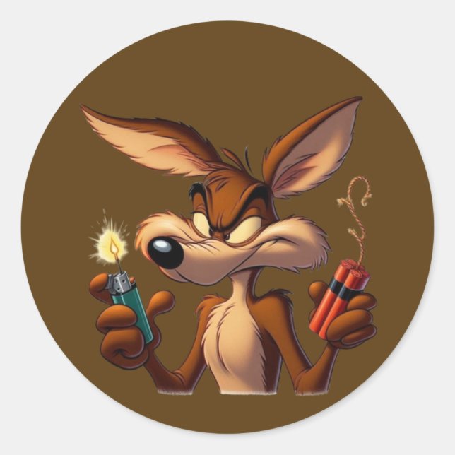 Pegatina Redonda Mischievous Cartoon Coyote (Anverso)