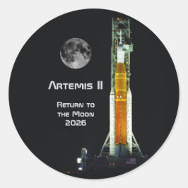 Pegatina Redonda Misión Artemis II a la Luna