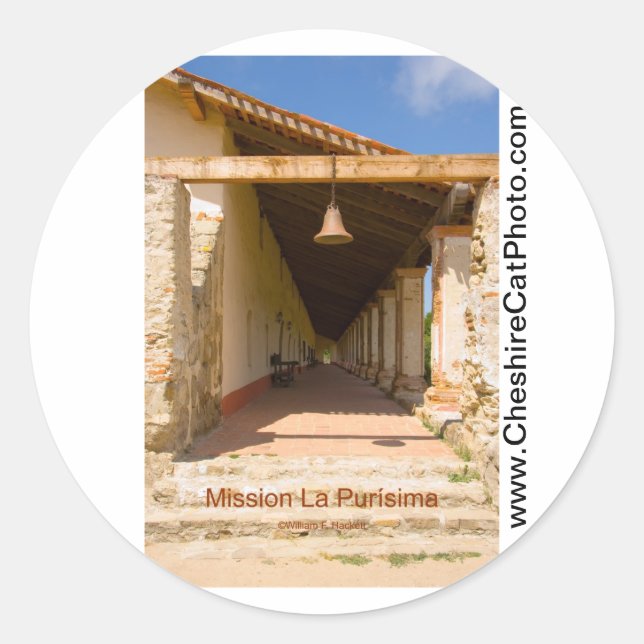 Pegatina Redonda Misión La Purísima California Productos (Anverso)