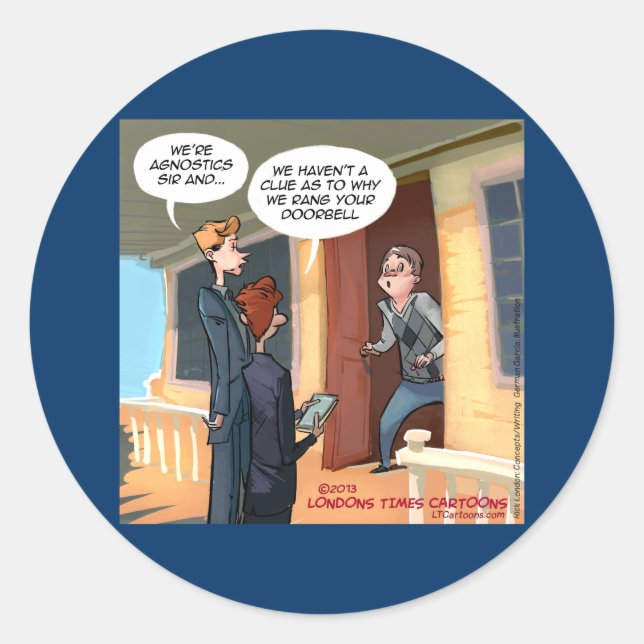 Pegatina Redonda Misioneros agnósticos graciosos (Anverso)