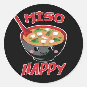 Pegatina Redonda Miso Happy Funny Food Kawaii