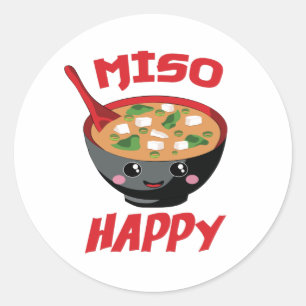 Pegatina Redonda Miso Happy Funny Food Kawaii