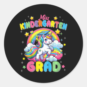 Pegatina Redonda Miss Kindergarten Grad Unicorn El Último Día De La