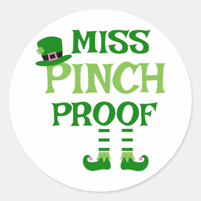 Pegatina Redonda Miss Pinch Proof ☘️ 🚫 (Anverso)