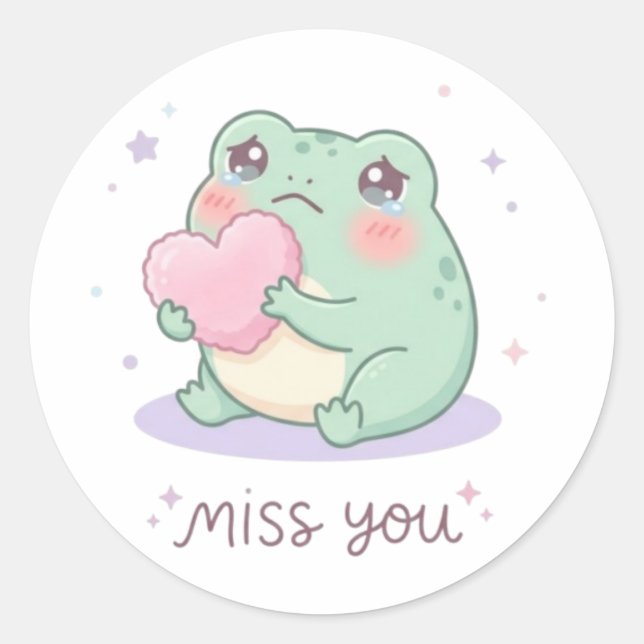 Pegatina Redonda Miss You Frog Sticker Cute Frog Holding Heart Emot (Anverso)