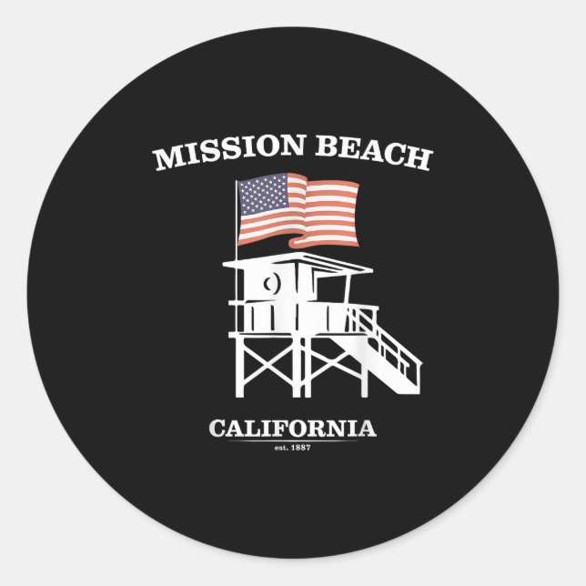 Pegatina Redonda Mission Beach Shirt Retro San Diego California Bea (Anverso)