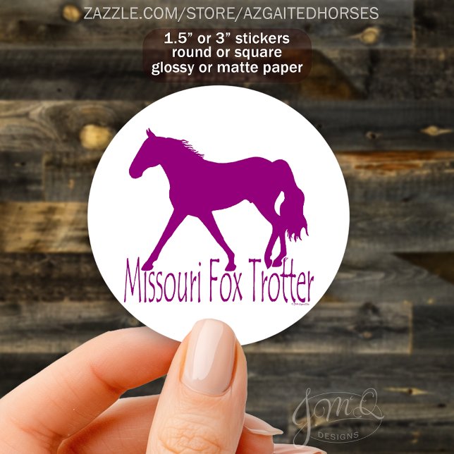Pegatina Redonda Missouri Fox Trotter Horse Silhouette Purple (Missouri Fox Trotter Horse Silhouette Purple Classic Round Sticker)