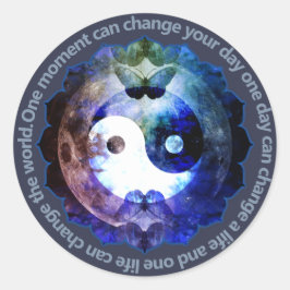 Pegatina Redonda Místico Yin Yang, Cita Inspiradora Espiritual