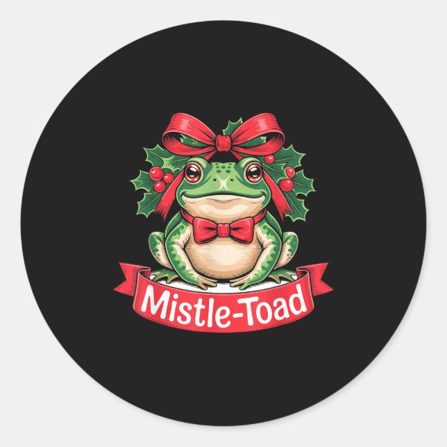 Pegatina Redonda Mistle-toad Funny Christmas Toad Pun  (Anverso)