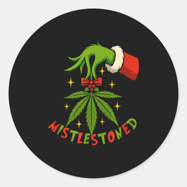 Pegatina Redonda Mistlestoned Weed Leaf Funny Stoner Christmas  (Anverso)