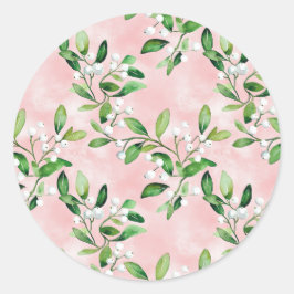 Pegatina Redonda Mistletoblanco en la Navidad Rosa Vintage