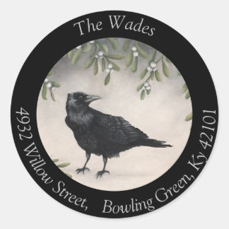 Pegatina Redonda Mistletoe Crow