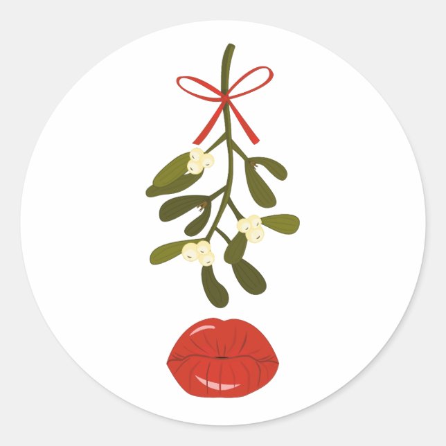 Pegatina Redonda Mistletoe y levas de besos (Anverso)