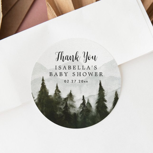 Pegatina Redonda Misty Forest Baby Shower Gracias (Subido por el creador)