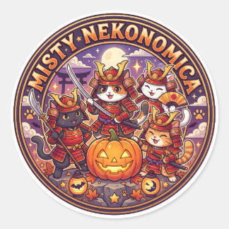 Pegatina Redonda MISTY NEKONOMICA Halloween Samurai Cat Round Stick
