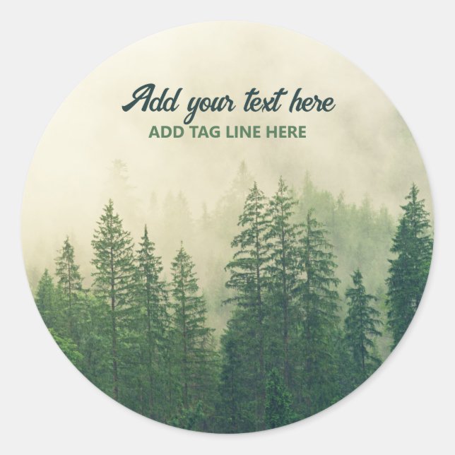 Pegatina Redonda Misty Pine Forest Trees Personalizado Keepsake (Anverso)
