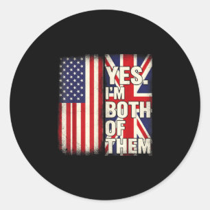 Pegatina Redonda Mitad americano mitad británico bandera de EE. UU.