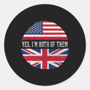 Pegatina Redonda Mitad americano mitad británico bandera de EE. UU.