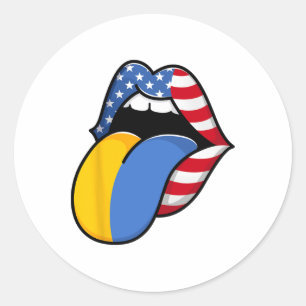 Pegatina Redonda Mitad Americano Mitad Ucraniano Bandera De EE. UU.