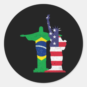 Pegatina Redonda Mitad Brasileño Mitad Americano Cultura De EE. UU.