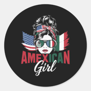 Pegatina Redonda Mitad Mexicana Mitad Americana Bandera De EE. UU. 