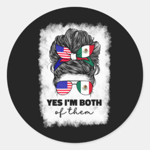 Pegatina Redonda Mitad Mexicano Y Americano México América Bandera