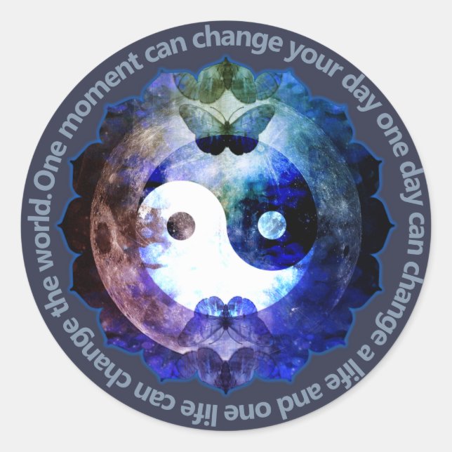 Pegatina Redonda Mítico Yin Yang, cita espiritual Inspiradora (Anverso)