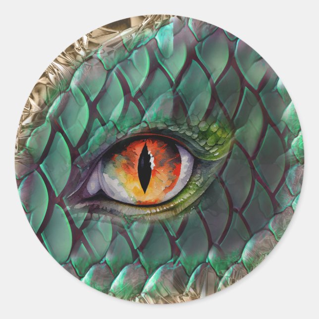 Pegatina Redonda Mito de Ojo de Dragón Fantasía (Anverso)