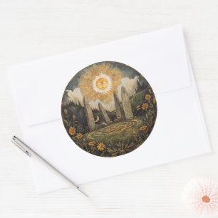 Pegatina Redonda Mitología celta y símbolos solares Litha