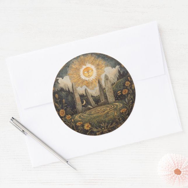 Pegatina Redonda Mitología celta y símbolos solares Litha (Sobre)