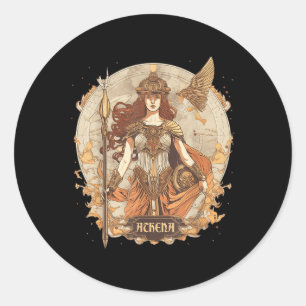 Pegatina Redonda Mitología Griega_ Athena, Diosa De La Sabiduría Y 