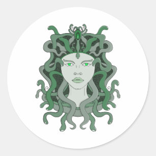 Pegatina Redonda Mitología griega de la gorra de serpiente Medusa G